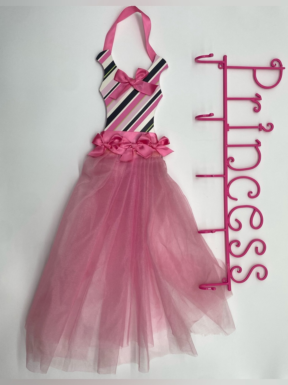 Princess Wall Hook Rack & Tutu Hair Bow Holder Organizer Set Pink Girls Decor